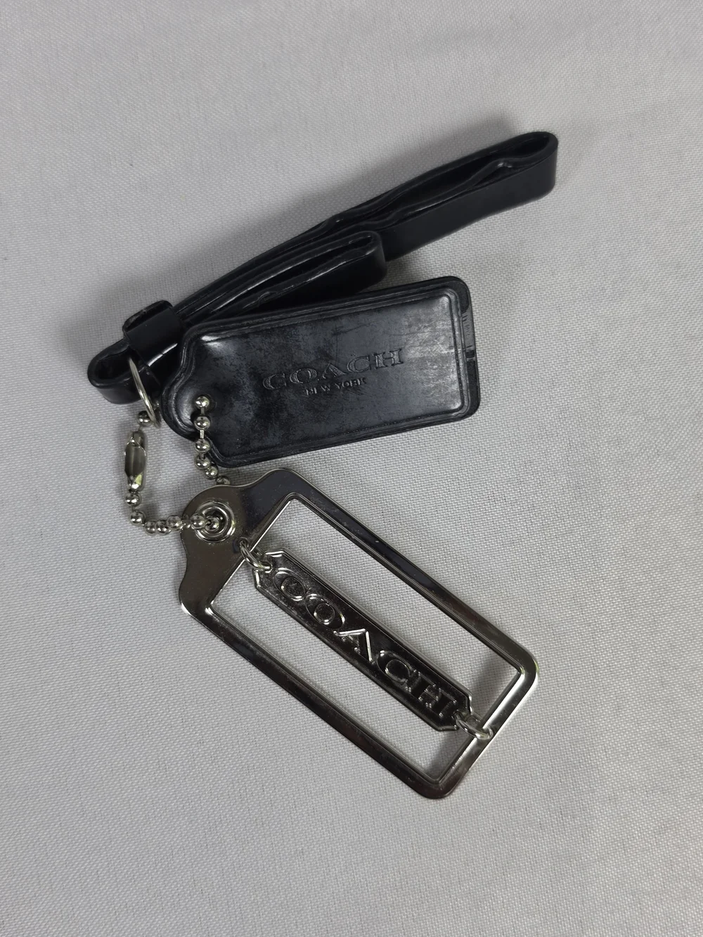 Coach Replacement Hangtag Bag Charm Set Black Leather Silver Metal Cutout